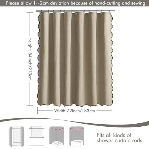 MIULEE 72"x84" Extra Long Scalloped Linen Shower Curtain Khaki | Waterproof & Elegant Bathroom Decor thumbnail 6
