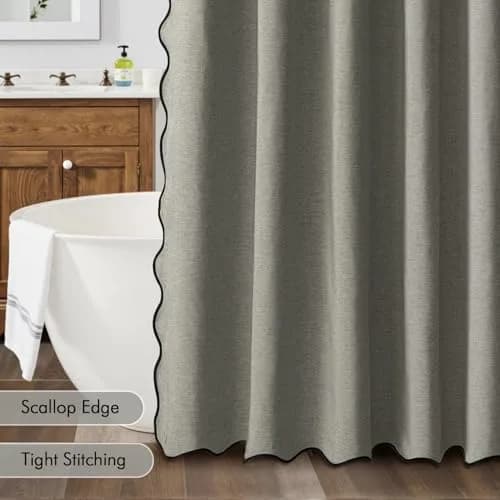 MIULEE 72"x84" Extra Long Scalloped Linen Shower Curtain Grey | Waterproof, Elegant Bathroom Decor thumbnail 5