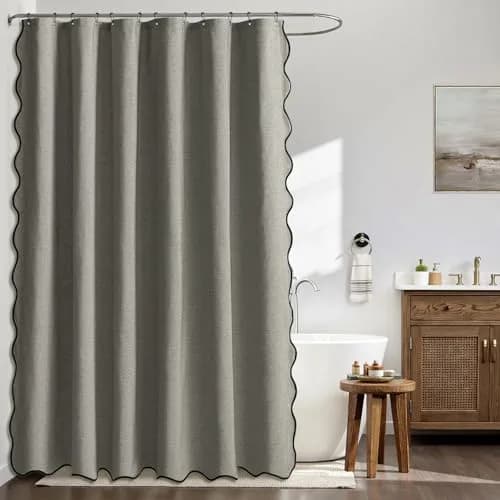 MIULEE 72"x84" Extra Long Scalloped Linen Shower Curtain Grey | Waterproof, Elegant Bathroom Decor thumbnail 2