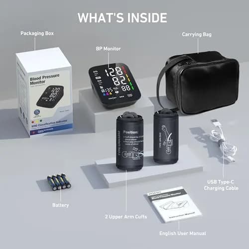 AQESO Automatic Upper Arm Blood Pressure Monitor U80A with 2 Size Cuffs (9"-17" & 13"-21") | Accurate Digital BP Machine with 5" LED Display thumbnail 7