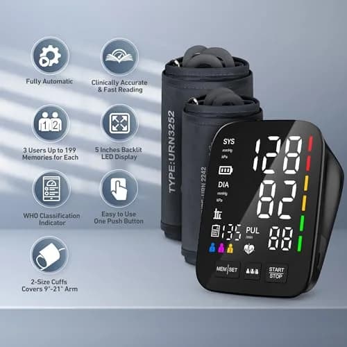 AQESO Automatic Upper Arm Blood Pressure Monitor U80A with 2 Size Cuffs (9"-17" & 13"-21") | Accurate Digital BP Machine with 5" LED Display thumbnail 2