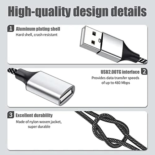 Fidioto 2-Pack USB-A Y Splitter Cable, 1 Male to 2 Female, 10-inch (25cm) - For Data & Charging thumbnail 3