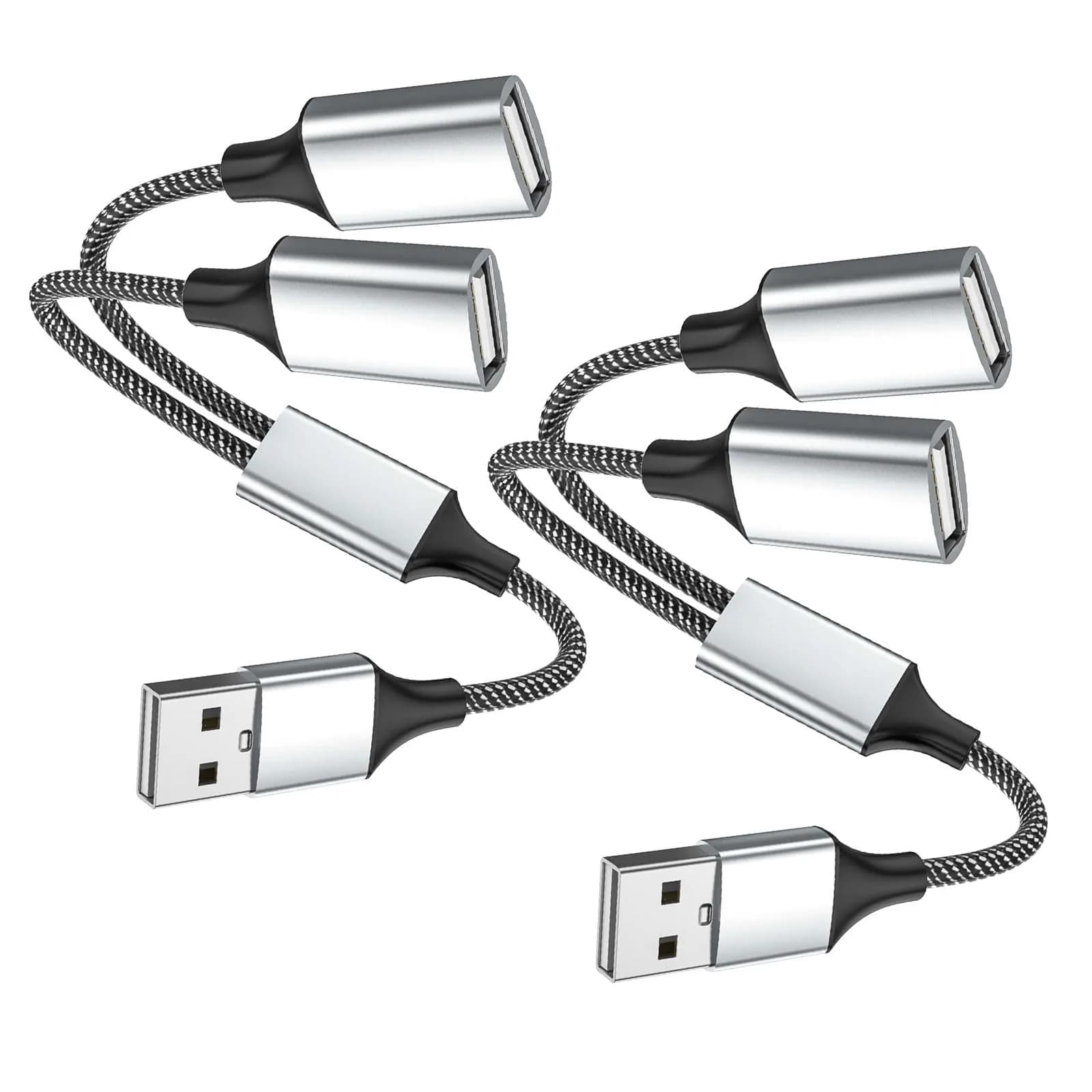 Fidioto 2-Pack USB-A Y Splitter Cable, 1 Male to 2 Female, 10-inch (25cm) - For Data & Charging - main product image