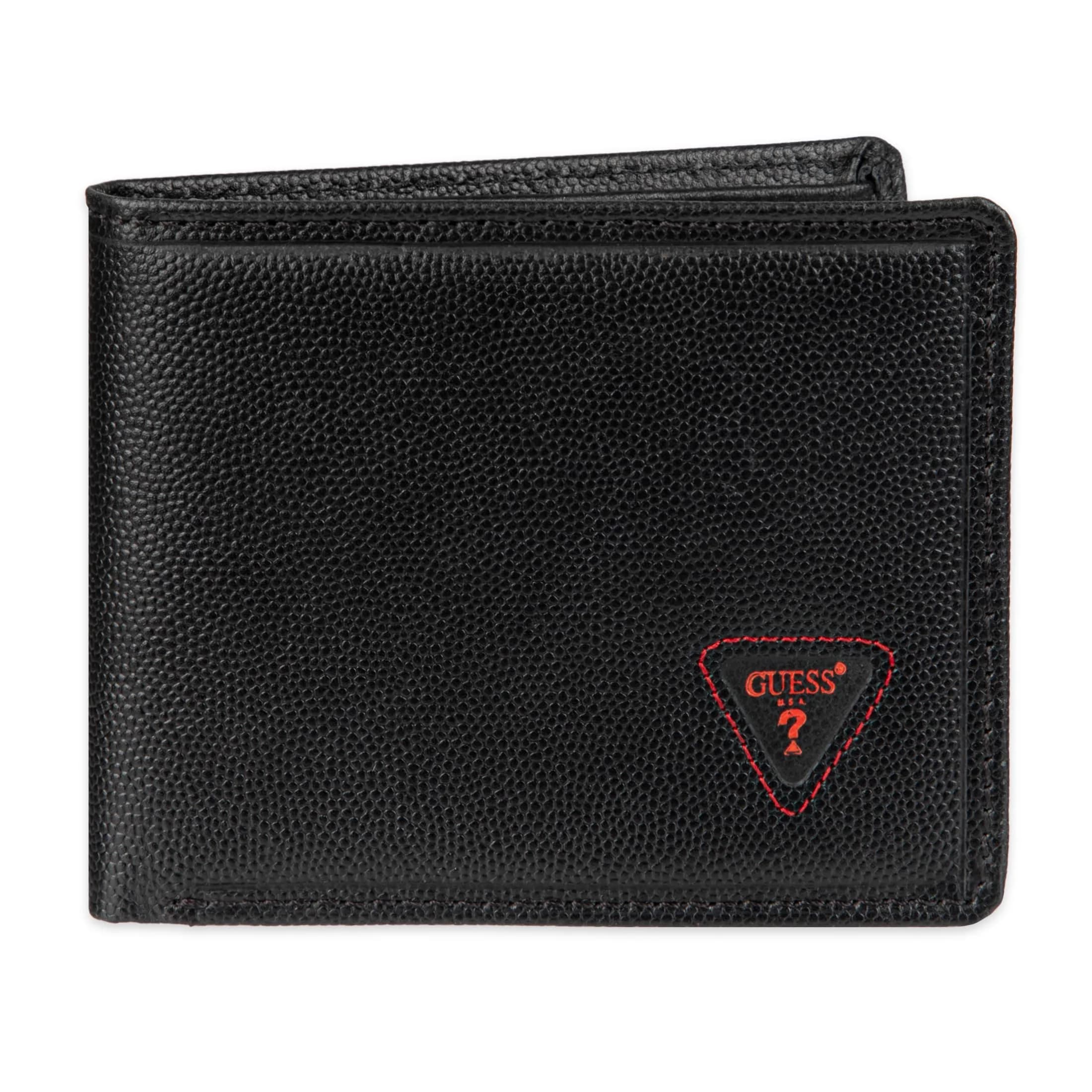 GUESS Men's Black & Red Triangle Slim Leather Bifold Wallet with RFID Blocking - main product image