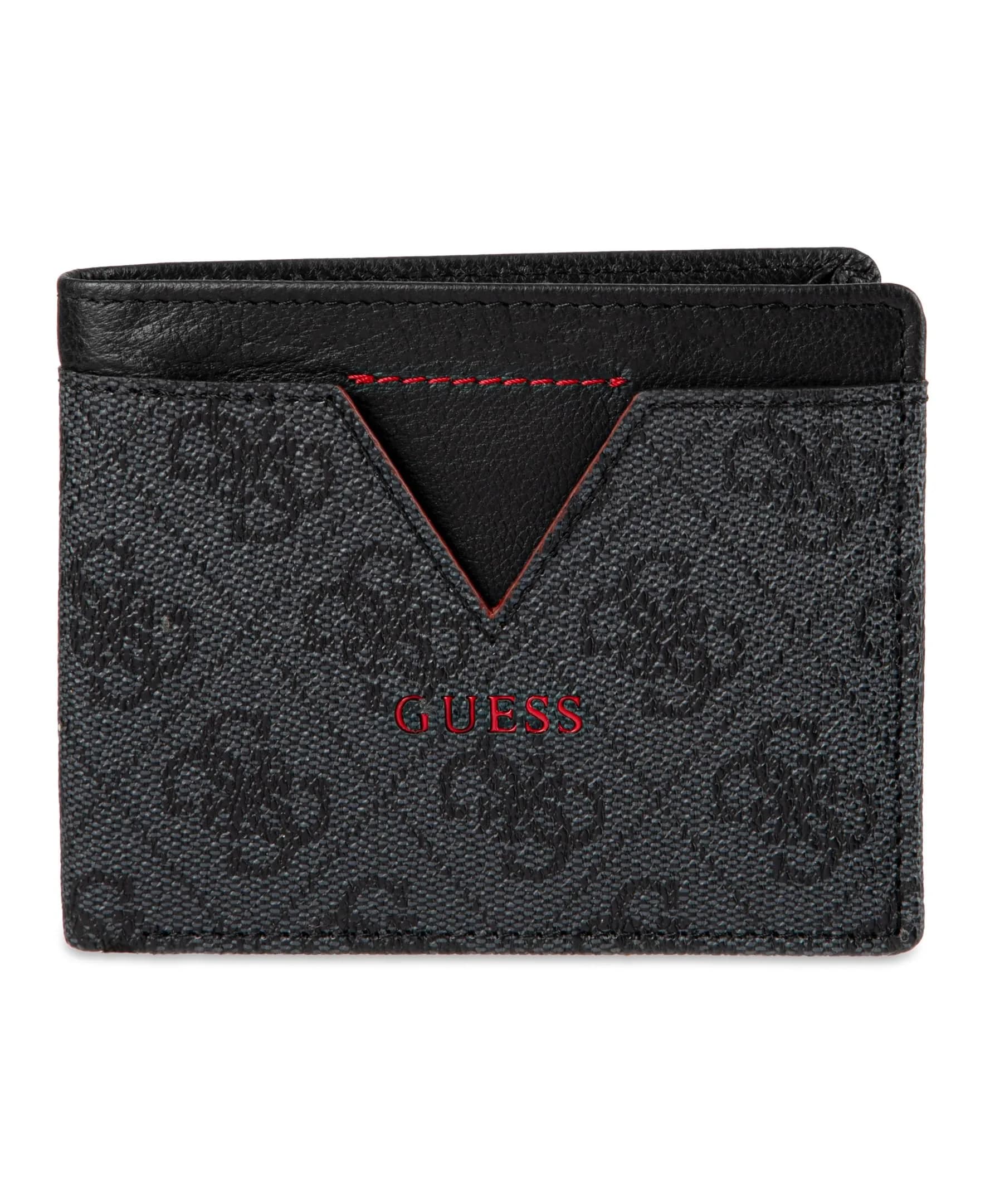 GUESS Men's Black Quattro G Slim Leather Bifold Wallet with RFID Blocking - main product image