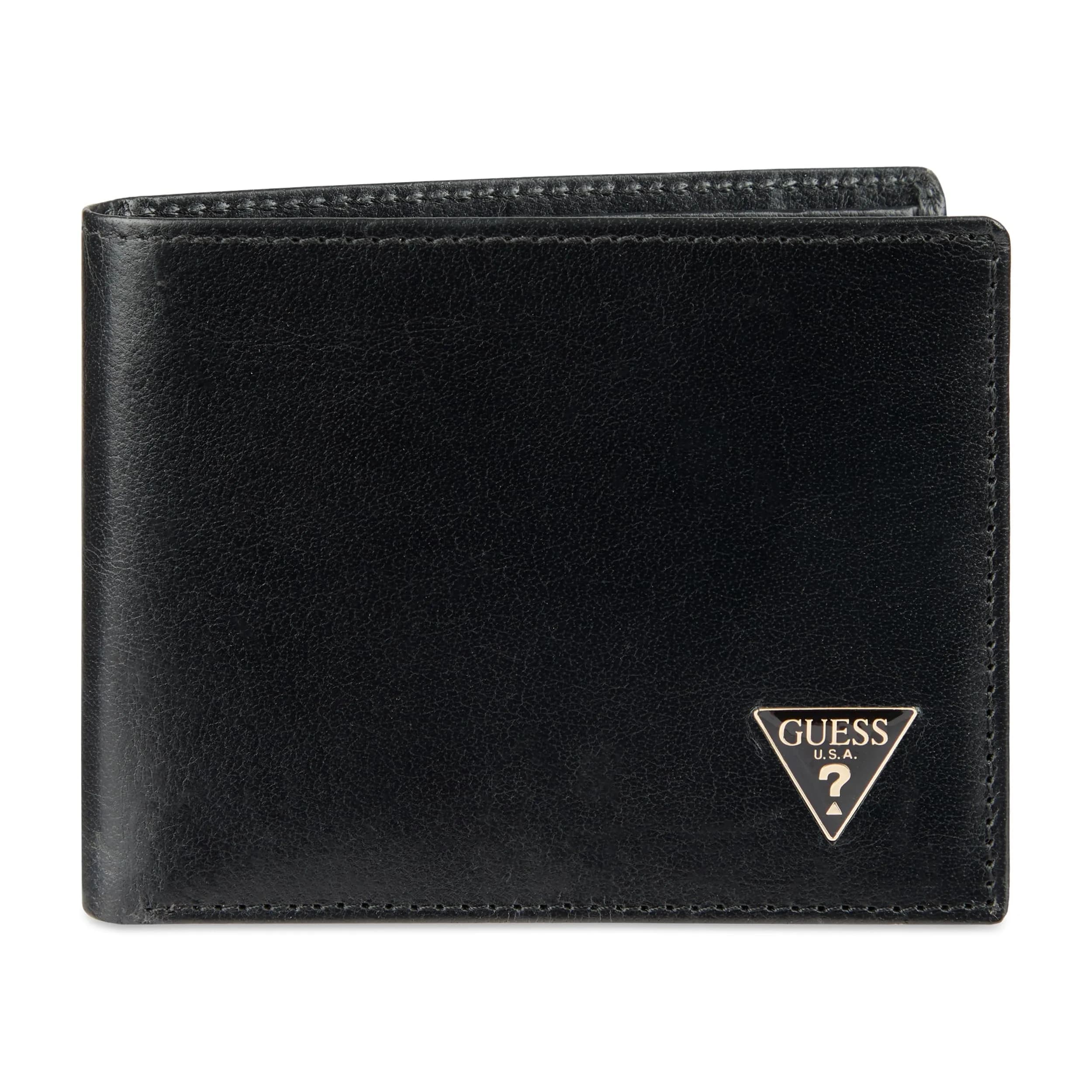 GUESS Men's Black Ornament Slim Leather Bifold Wallet with RFID Blocking - main product image