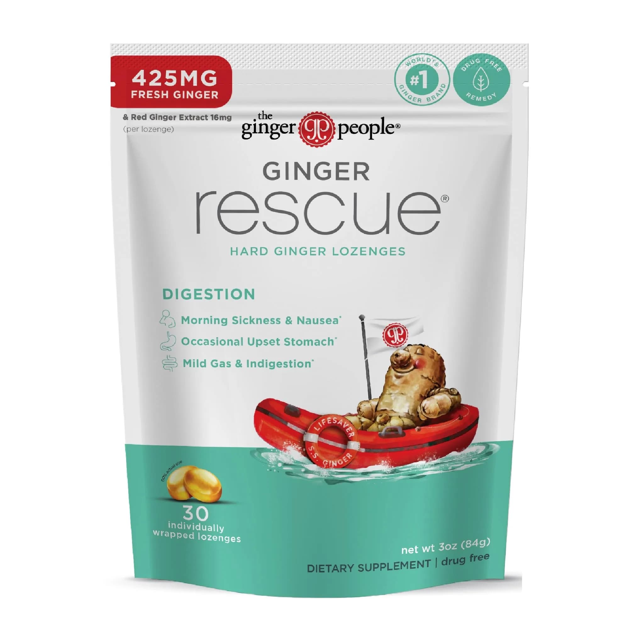The Ginger People Ginger Rescue Digestive Lozenges 30ct | Natural Nausea Relief, Drug-Free, Vegan (70-120 chars)