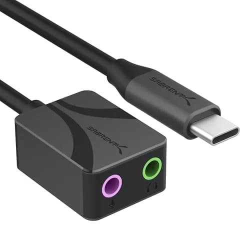 Sabrent USB-C to 3.5mm Audio Adapter, 24-bit/96kHz, Stereo Out & Mono Mic In, For Windows, macOS, Linux, Aluminum, Plug and Play thumbnail 1
