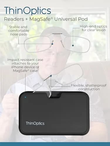 ThinOptics Readers with MagSafe Compatible Case - Armless On-Nose Reading Glasses 2.0x | Lightweight & Portable thumbnail 5