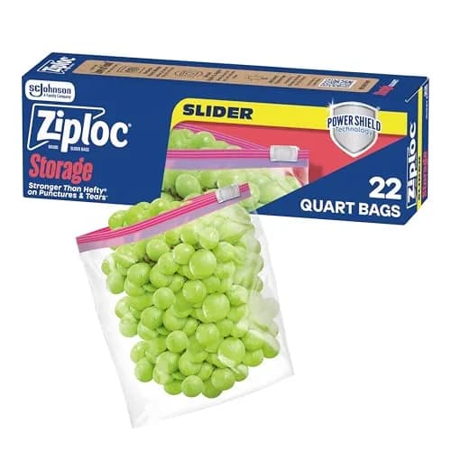 Ziploc Quart Food Storage Slider Bags, 1 Quart (946 ml), 22 Count | Power Shield Technology thumbnail 1