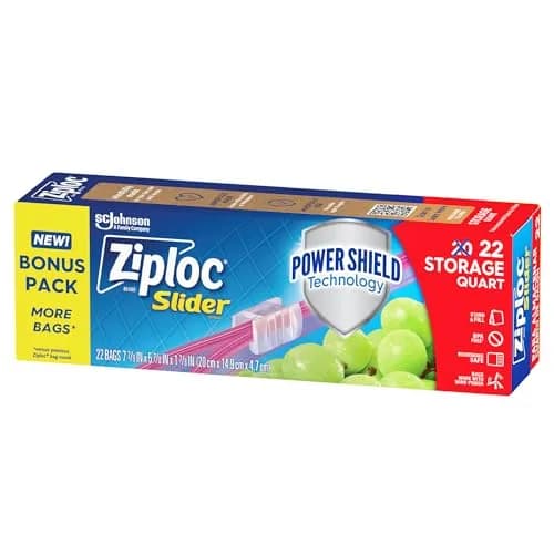 Ziploc Quart Food Storage Slider Bags, 1 Quart (946 ml), 22 Count | Power Shield Technology thumbnail 3