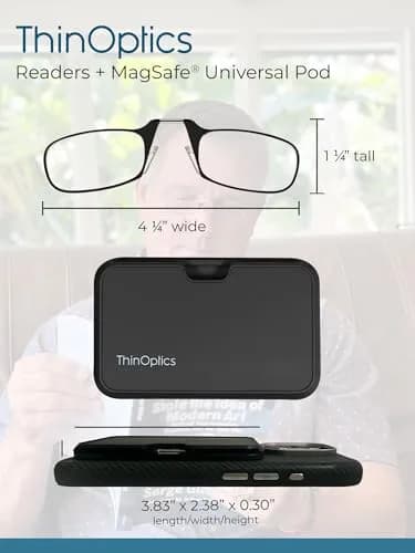Always With You ThinOptics Readers with MagSafe Case - Armless On-Nose Glasses - Slim Phone Attachment - Black 2.5x thumbnail 6