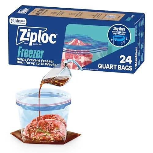 Ziploc Quart Food Storage Freezer Bags 24 Count | Stand-Up Bottom, Easy to Fill, Freezer Burn Protection thumbnail 1