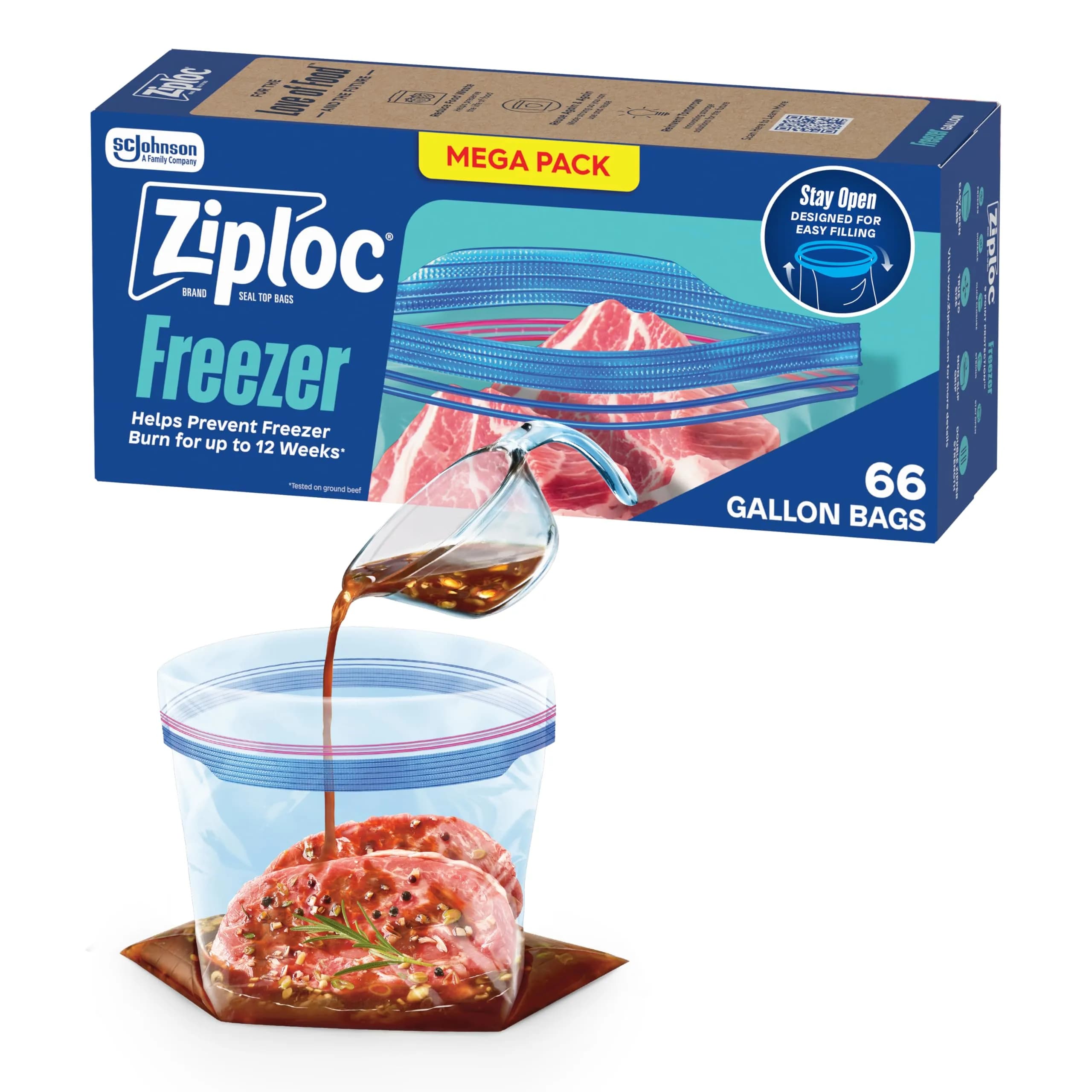 Ziploc Gallon Freezer Bags Stand-Up Bottom Easy to Fill 66 Count | Protect Food from Freezer Burn Up to 12 Weeks - main product image