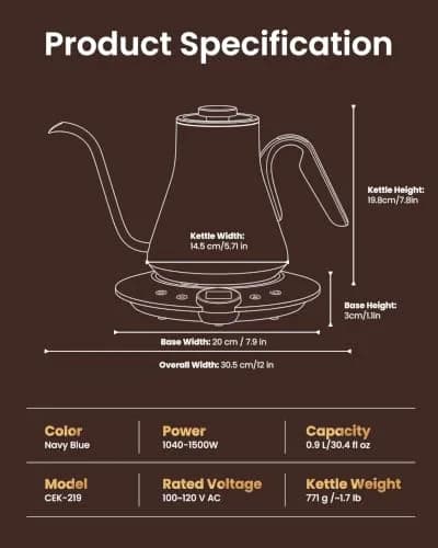 intasting Gooseneck Electric Kettle with ±1℉ Temperature Control 0.9 Liter thumbnail 2