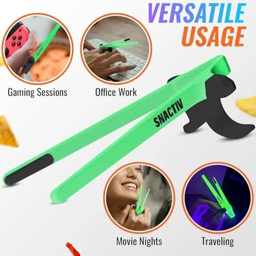 SNACTIV PRO Finger Chopsticks for Gamers - Glow in the Dark, 1 Piece | Mess-Free Snacking Solution thumbnail 6