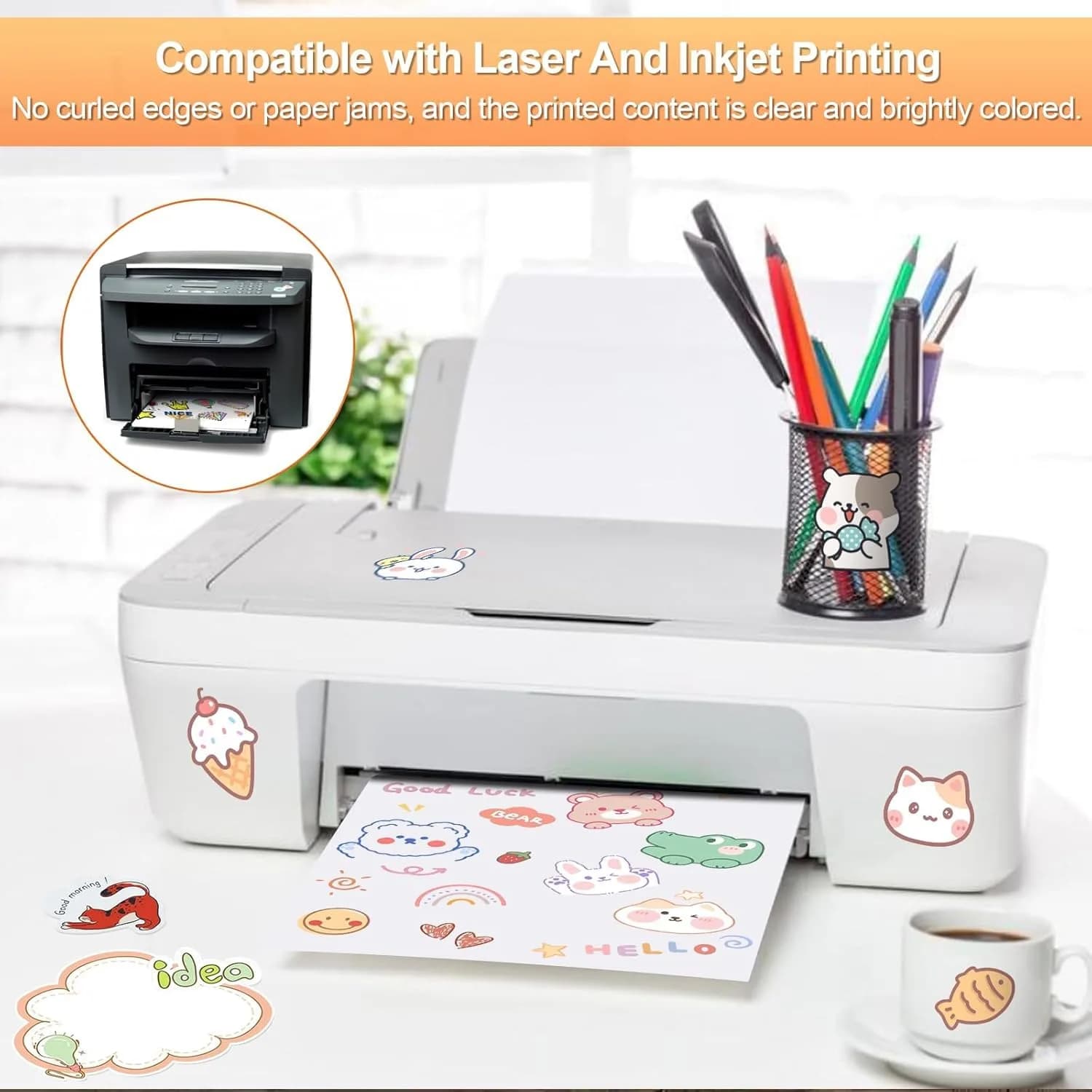 Joyberg Printable Sticker Paper Full Sheet Labels, 150 Sheets 8.5"x11" Matte for Inkjet & Laser Printers - view 4