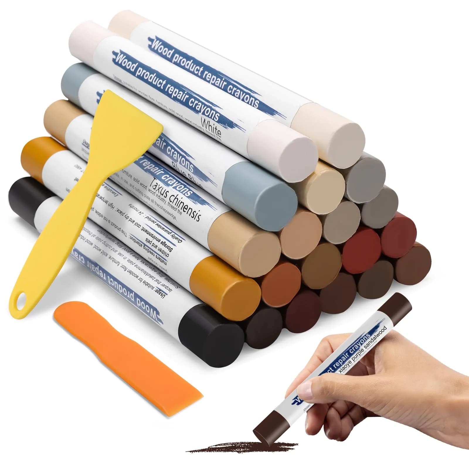 Windspeed Wood Filler Sticks with Scrapers - 20 Colors - Furniture Repair Kit for Cabinets, Floors, Baseboards — Red