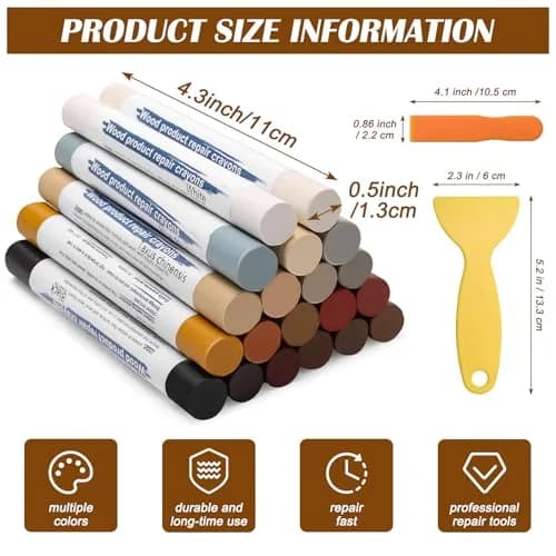 Windspeed Wood Filler Sticks with Scrapers - 20 Colors - Furniture Repair Kit for Cabinets, Floors, Baseboards thumbnail 2