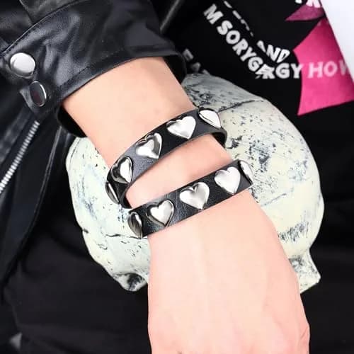 Mafnee Punk Goth Bracelet for Man Women Leather Spike Rivet Metal Studded Wristband Black | Punk, Gothic, Rock Style thumbnail 4