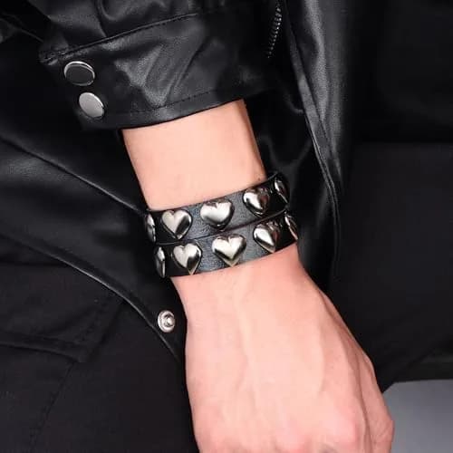 Mafnee Punk Goth Bracelet for Man Women Leather Spike Rivet Metal Studded Wristband Black | Punk, Gothic, Rock Style thumbnail 5