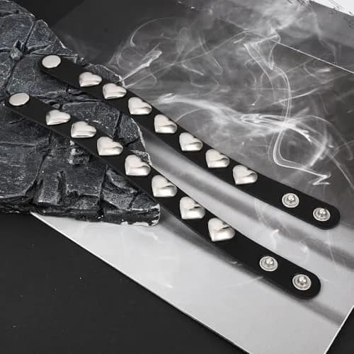 Mafnee Punk Goth Bracelet for Man Women Leather Spike Rivet Metal Studded Wristband Black | Punk, Gothic, Rock Style thumbnail 6