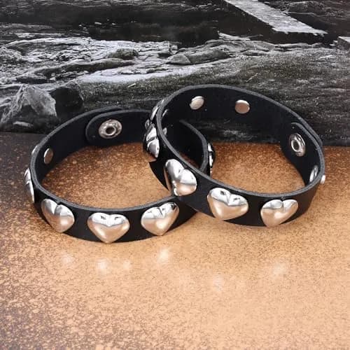Mafnee Punk Goth Bracelet for Man Women Leather Spike Rivet Metal Studded Wristband Black | Punk, Gothic, Rock Style thumbnail 7