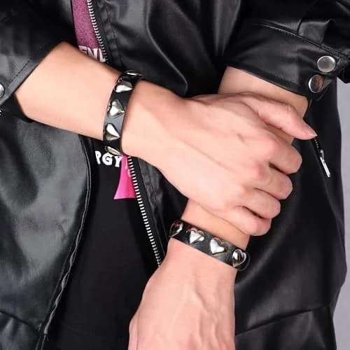 Mafnee Punk Goth Bracelet for Man Women Leather Spike Rivet Metal Studded Wristband Black | Punk, Gothic, Rock Style thumbnail 3