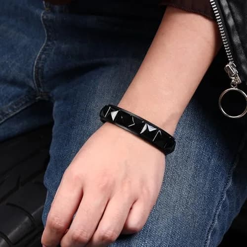 Mafnee Punk Goth Bracelet for Men & Women Leather Spike Rivet Metal Studded Wristband Black | Adjustable, Durable & Fashion-Forward thumbnail 4