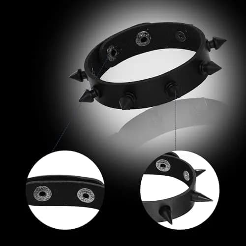 Mafnee Punk Goth Bracelet for Men & Women Leather Spike Rivet Metal Studded Wristband Black | Adjustable, Durable & Fashion-Forward thumbnail 5