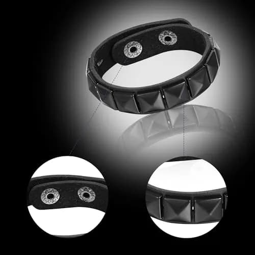 Mafnee Punk Goth Bracelet for Men & Women Leather Spike Rivet Metal Studded Wristband Black | Adjustable, Durable & Fashion-Forward thumbnail 6