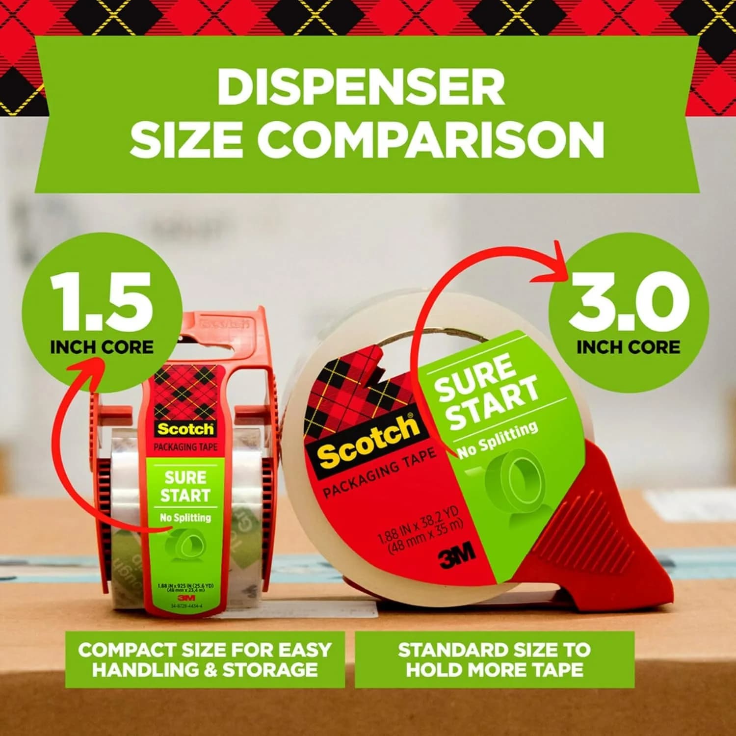Scotch Sure Start Packing Tape with Dispensers, Clear, 4.8cm (1.88 inch) x 22.2 Yard, 2 Rolls | Quiet Unwind & Easy Start - view 4
