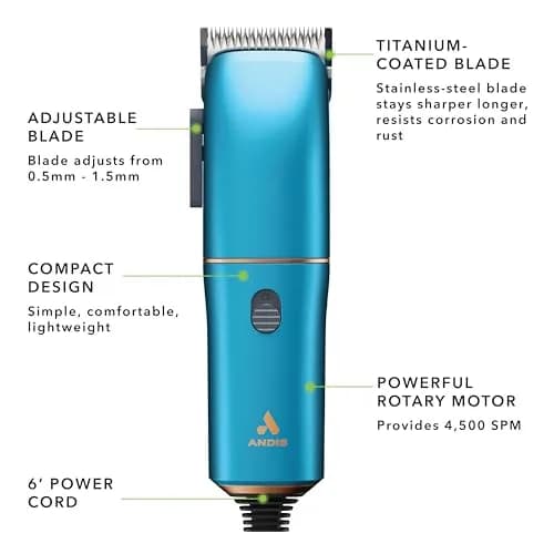 Andis Easy Clip Adjustable Blade Corded Dog Clipper 11-Pc Kit, Blue | Powerful Rotary Motor & Titanium-Coated Blades thumbnail 4