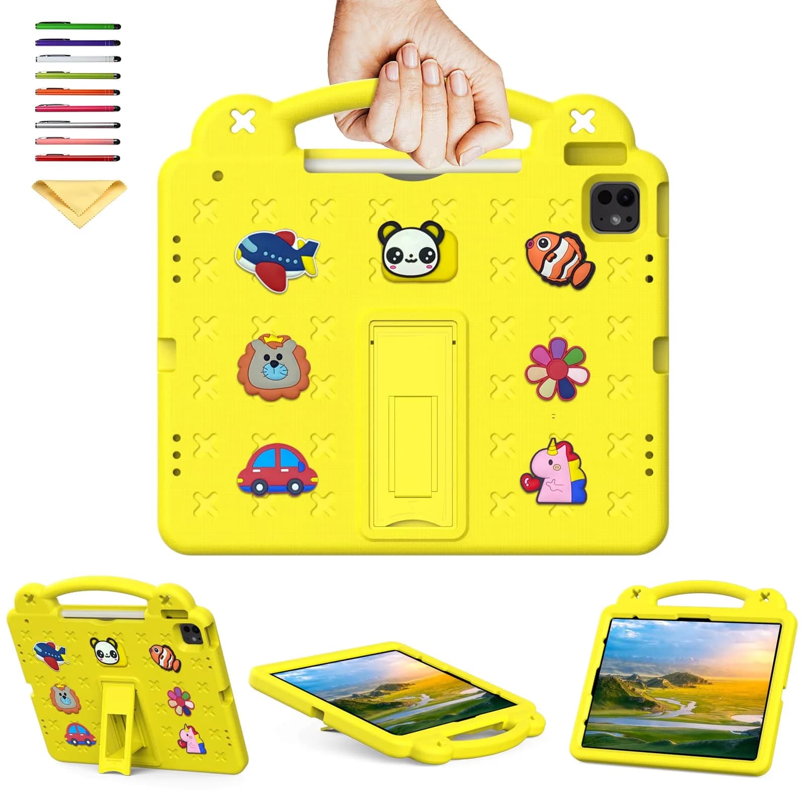 UUcovers Kids Case for iPad Air 13 /Pro 13/12.9 inch | Shockproof, Adjustable Stand & Pencil Holder — 03# Yellow Bear