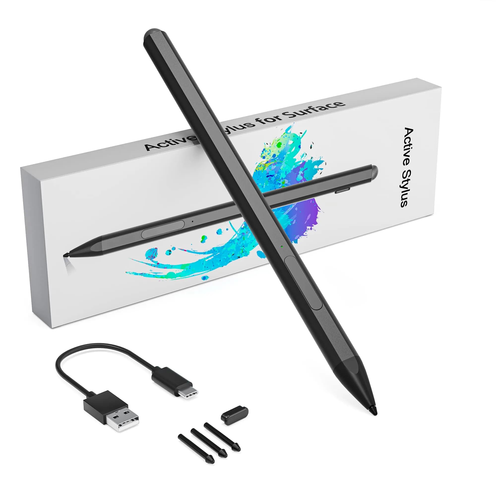 Arsandyn Surface Stylus Pen for Pro/Go Devices, Compatible with Windows 11/10/8/7/6/5/4/3, 4096 Pressure Sensitivity | Aluminum — Black
