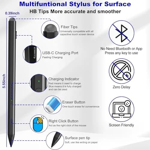 Arsandyn Surface Pen Stylus for Surface Pro 11/9/10/8/X/7/6/5/4/3, USB-C Fast Charge, 4096 Pressure Levels | Compatible with Surface Go/Laptop/Studio & Other Brands thumbnail 2