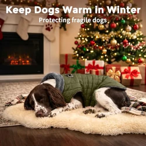 JoyDaog Fleece Dog Jacket with Harness for Small Dogs, Green M 16"-18" Chest | Warm, Waterproof, Windproof thumbnail 9