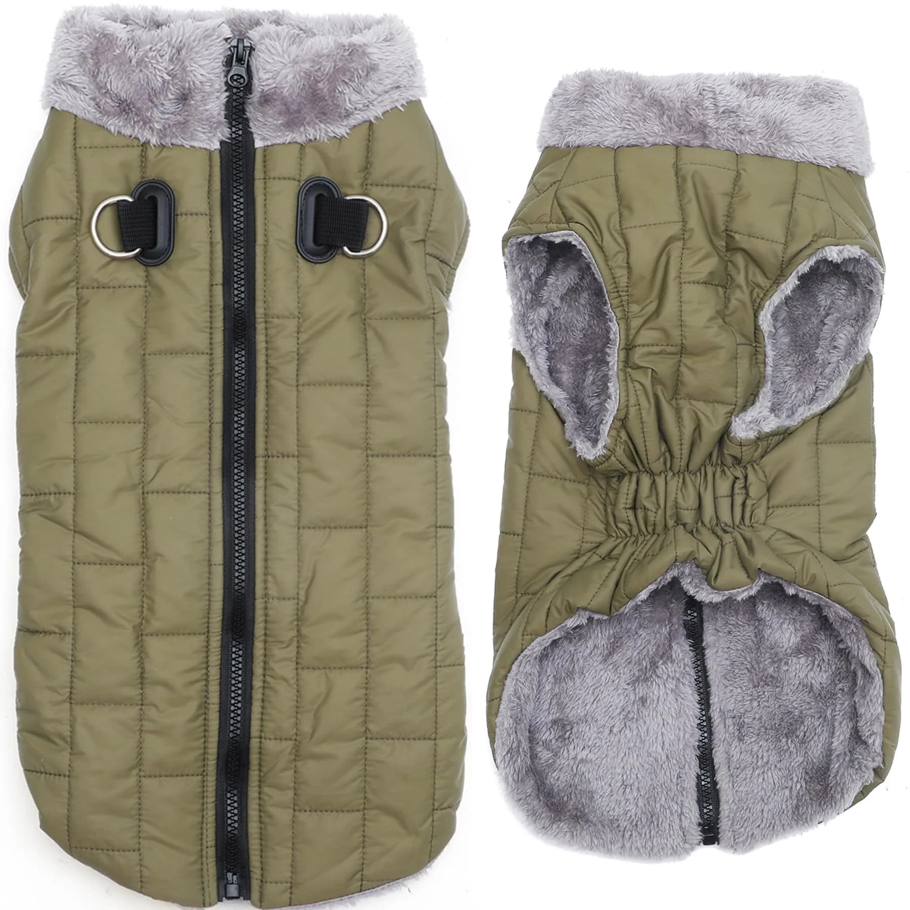 JoyDaog Fleece Dog Jacket with Harness for Large Dogs, Green 3XL | Waterproof & Windproof Winter Coat — Green
