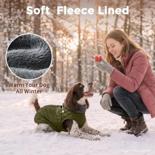 JoyDaog Fleece Dog Jacket with Harness for Large Dogs, Green 3XL | Waterproof & Windproof Winter Coat thumbnail 6