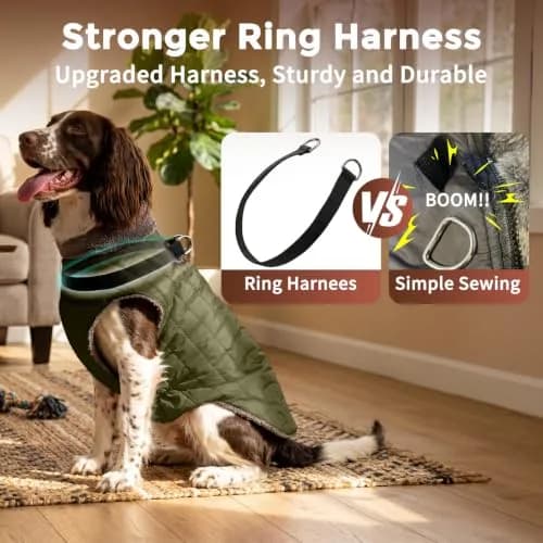 JoyDaog Fleece Dog Jacket with Harness for Large Dogs, Green 3XL | Waterproof & Windproof Winter Coat thumbnail 3