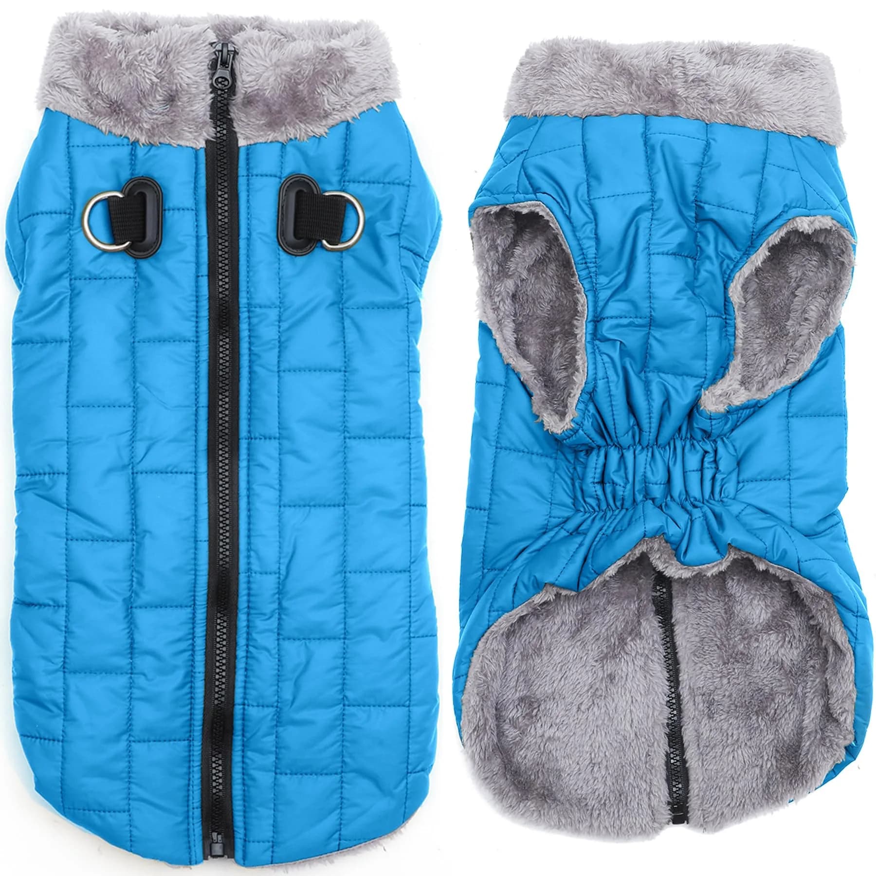 JoyDaog Blue Fleece Dog Jacket with Harness for Small Dogs, Size S (12.5"-15.9" Chest) | Winter Warmth & Windproof Protection — Blue