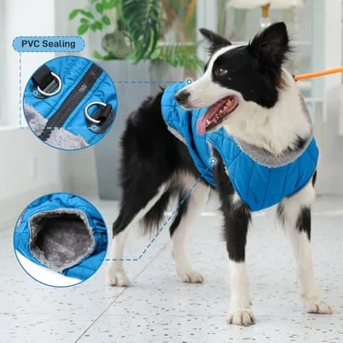 JoyDaog Blue Fleece Dog Jacket with Harness for Small Dogs, Size S (12.5"-15.9" Chest) | Winter Warmth & Windproof Protection thumbnail 6