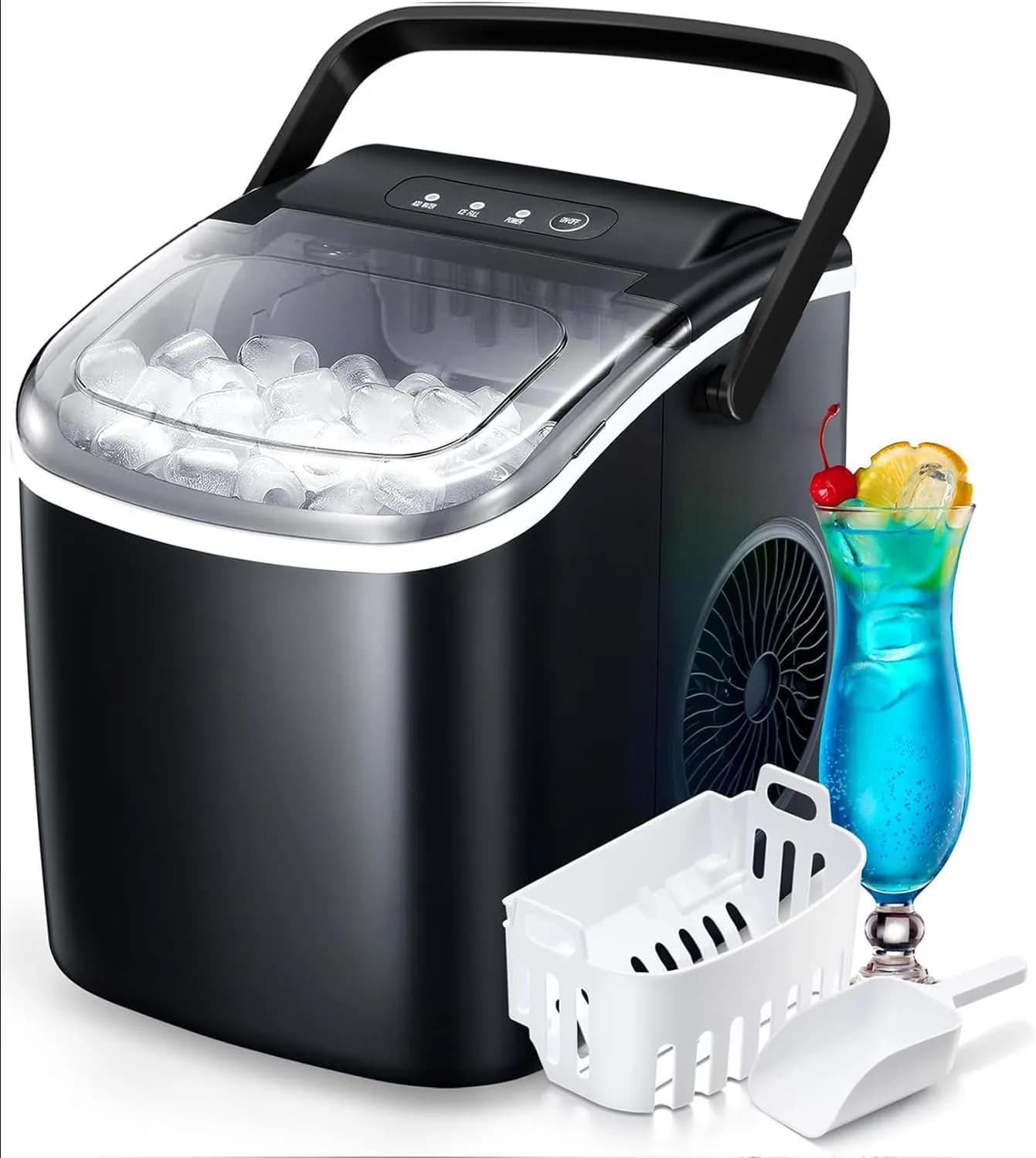 Electactic Black Portable Countertop Ice Maker Machine | 26 lbs/24 Hrs, 120V Compatible - main product image