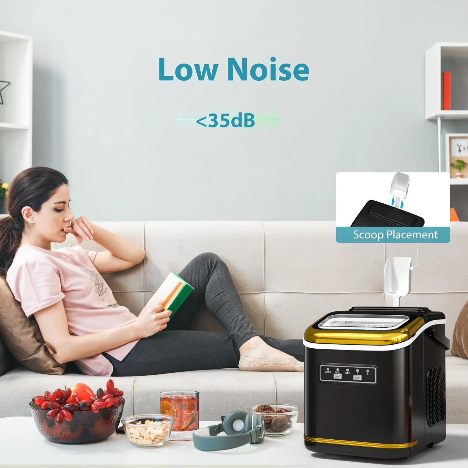 Electactic Black Portable Countertop Ice Maker Machine | 26 lbs/24 Hrs, 120V Compatible - view 2