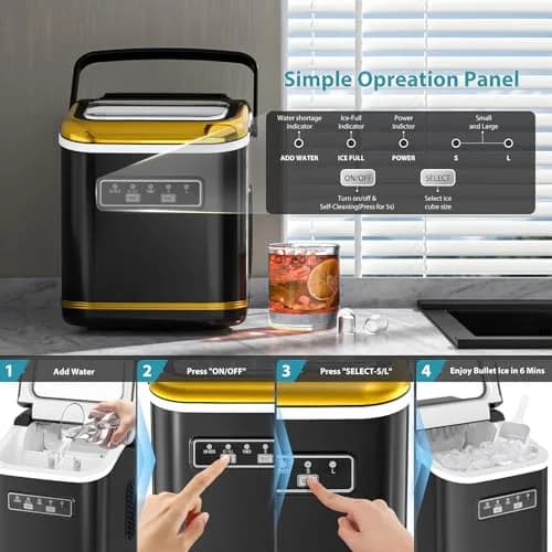 Electactic Black Portable Countertop Ice Maker Machine | 26 lbs/24 Hrs, 120V Compatible thumbnail 3