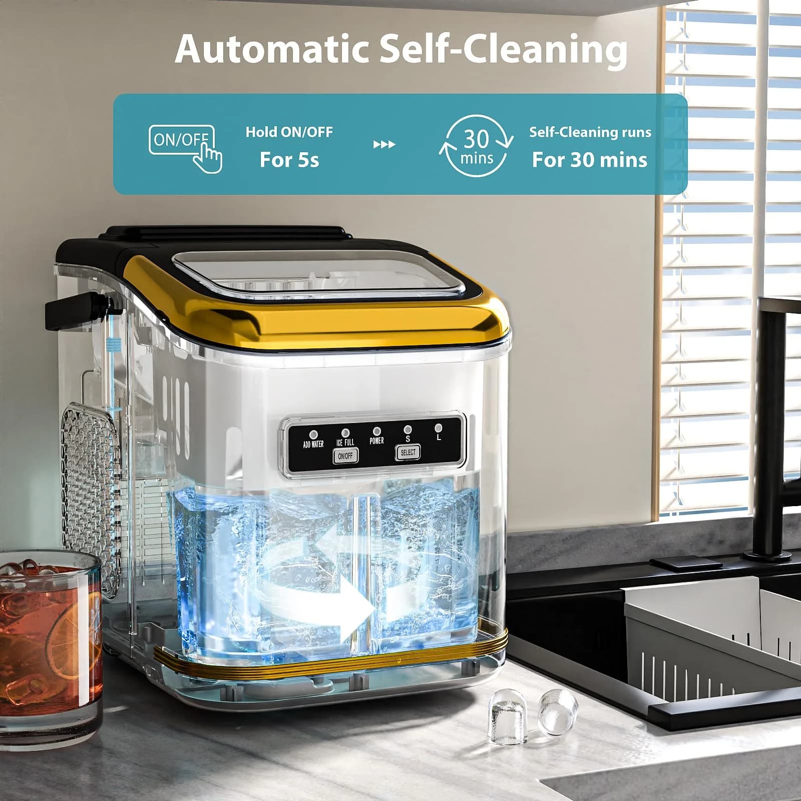 Electactic Black Portable Countertop Ice Maker Machine | 26 lbs/24 Hrs, 120V Compatible - view 4