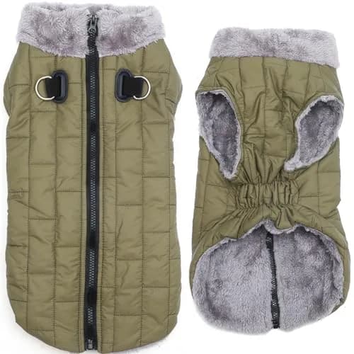 JoyDaog Fleece Dog Jacket with Harness for Small Dogs & Puppies, Green S | Warm, Waterproof, Windproof thumbnail 1