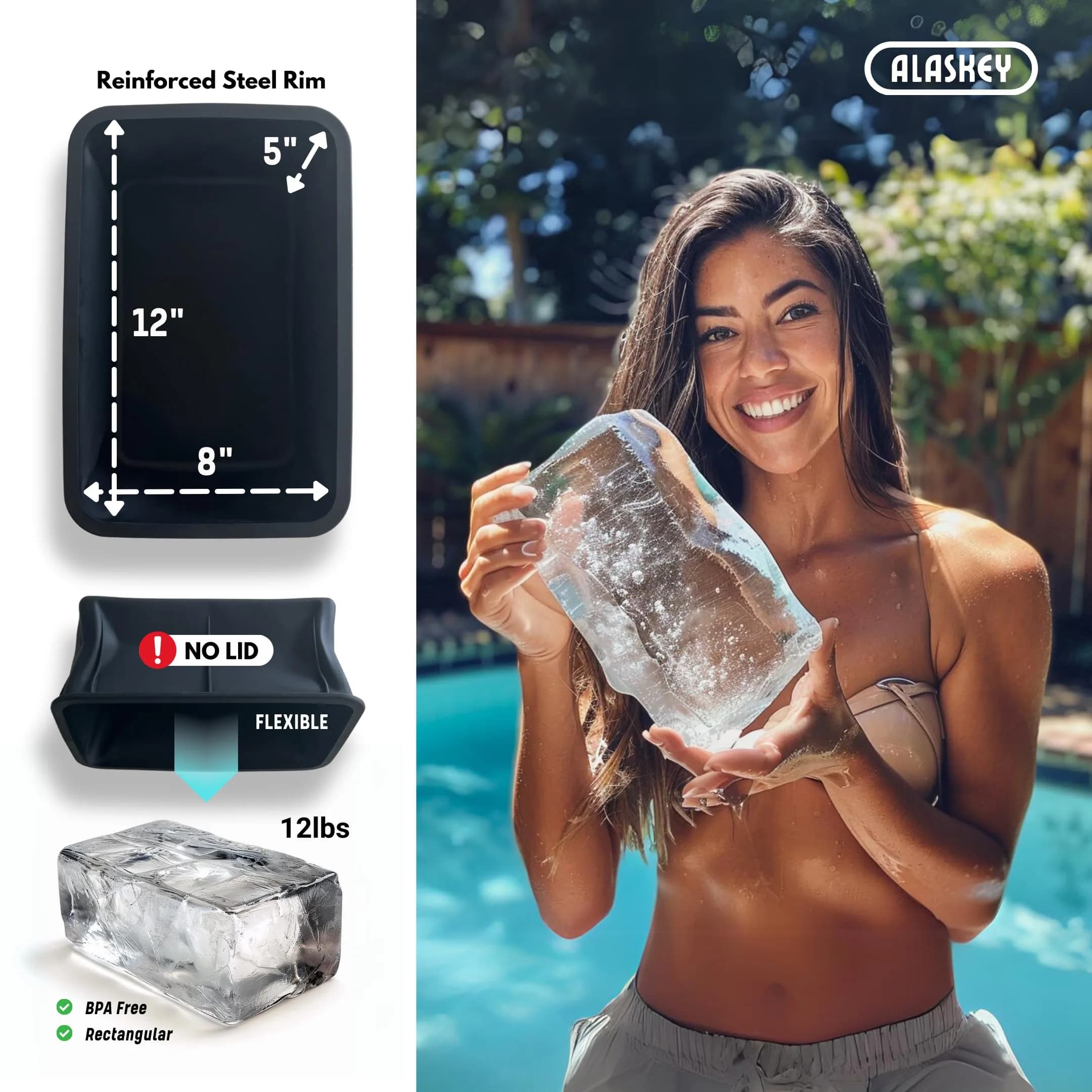 Alaskey 12 lbs Ice Block Mold (2-Pack) | Giant Reusable Ice Bricks for Coolers & Ice Baths - view 3