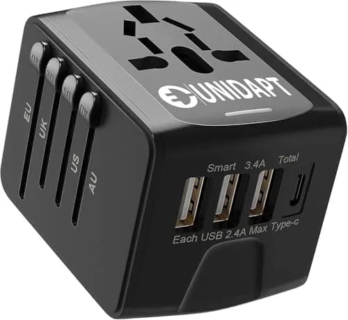 Unidapt Power Converter | Universal Travel Adapter with 3 USB-A & Type-C, 160+ Countries, Black thumbnail 1