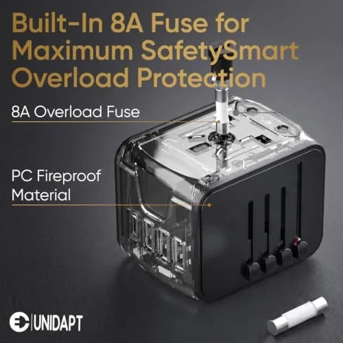 Unidapt Power Converter | Universal Travel Adapter with 3 USB-A & Type-C, 160+ Countries, Black thumbnail 5